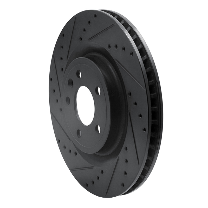 Ford Mustang Brake Rotor (1) - Front Left - R1 Concepts - Drilled & Slotted - Black - `11-`14